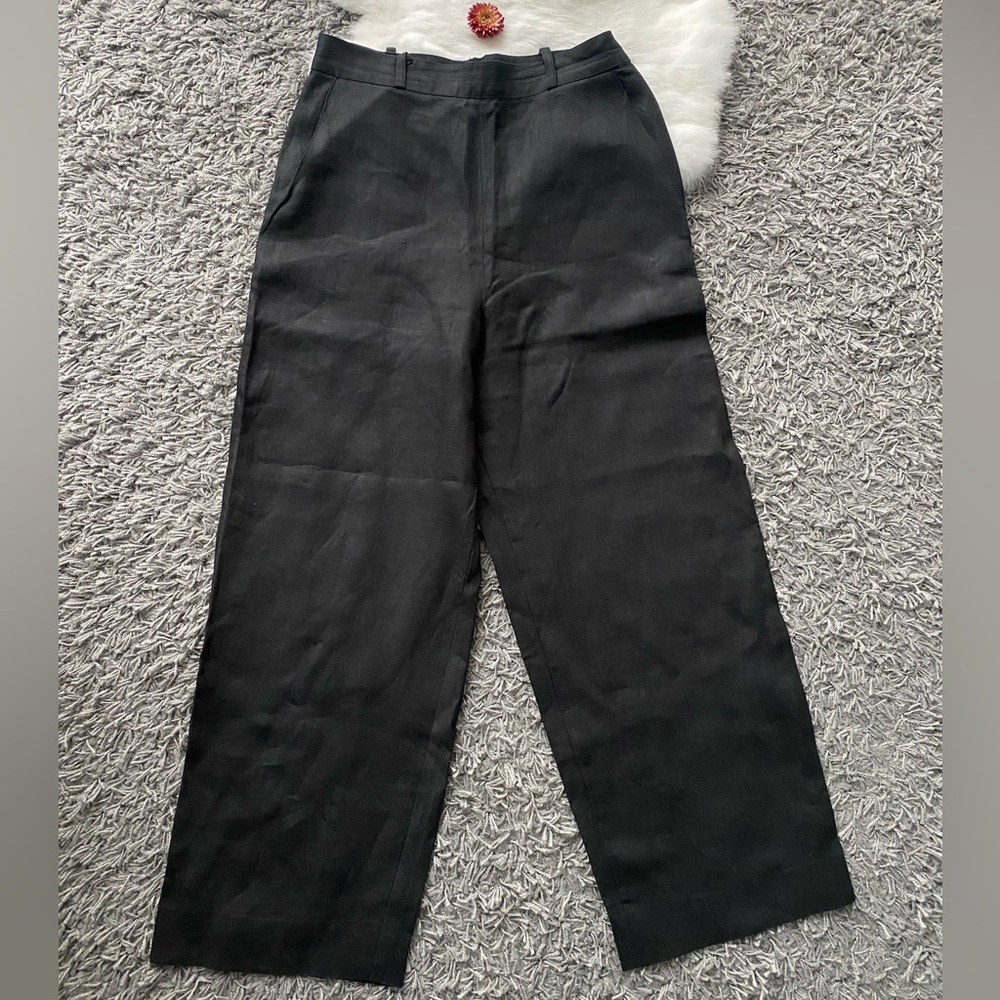 MaxMara Black Wide-Leg Linen Trousers